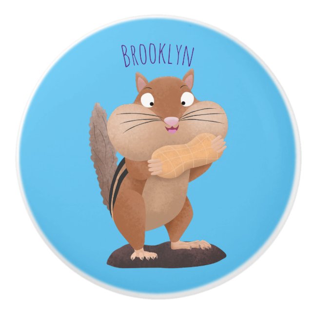 Cute funny big cheeks chipmunk cartoon ceramic knob (Front)