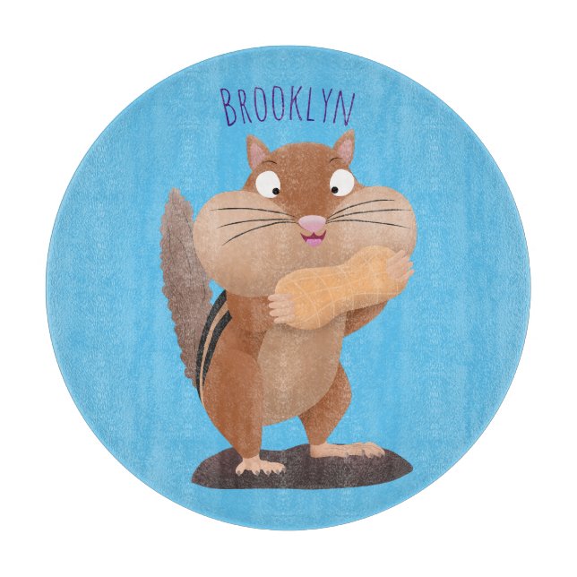 Cute funny big cheeks chipmunk cartoon cutting board (Front)
