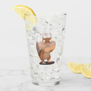 Cute funny big cheeks chipmunk cartoon  glass