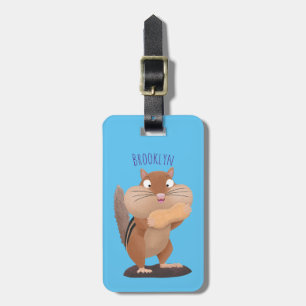 Cute funny big cheeks chipmunk cartoon luggage tag