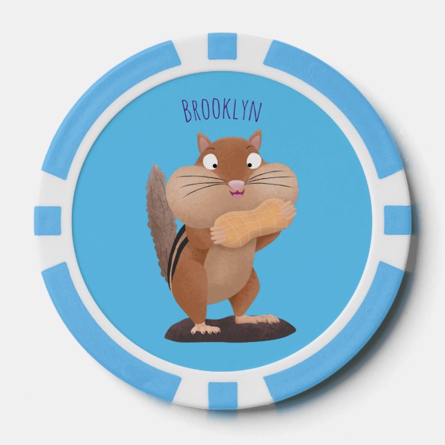 Cute funny big cheeks chipmunk cartoon poker chips (Front)