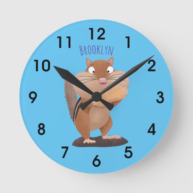 Cute funny big cheeks chipmunk cartoon round clock (Front)