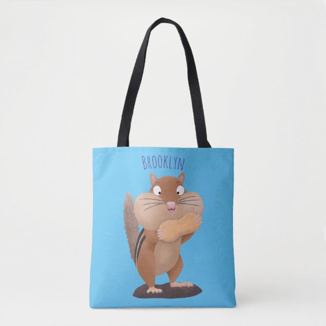Cute funny big cheeks chipmunk cartoon tote bag (Front)
