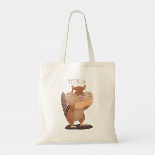 Cute funny big cheeks chipmunk cartoon tote bag