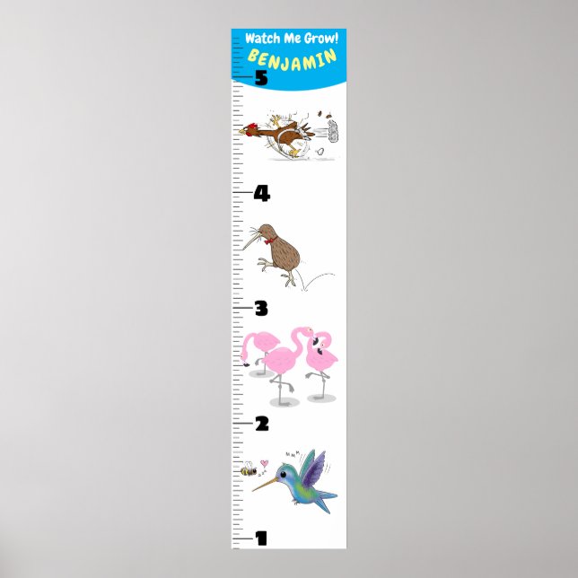 Cute funny birds cartoon growth chart (Front)