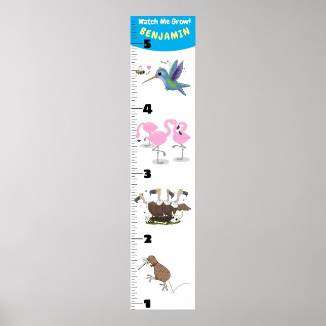 Cute funny birds cartoon growth chart (Front)