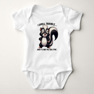 CUTE FUNNY BLACK AND WHITE SKUNK SAYING BABY BODYSUIT
