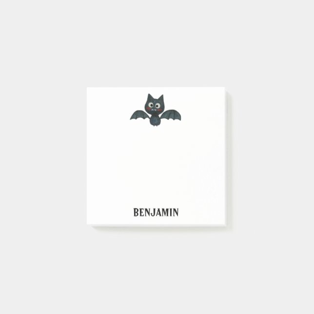 Cute Funny Black Bat with Name Post-it Notes (Front)