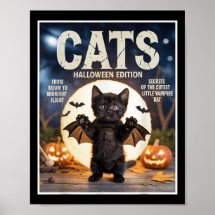Cute Funny Black Cat In Bat Costume Halloween Zine Poster
