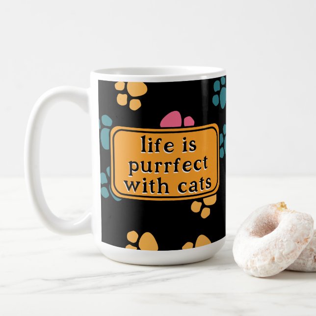 Cute funny black cat paw  coffee mug (With Donut)