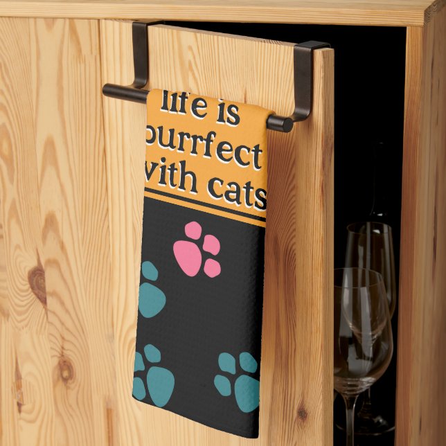 Cute funny black cat paw  tea towel (Thirds Fold)