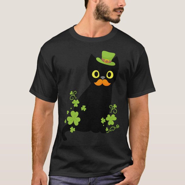 Cute Funny Black Cat Shamrock St Patricks Day  Sti T-Shirt (Front)