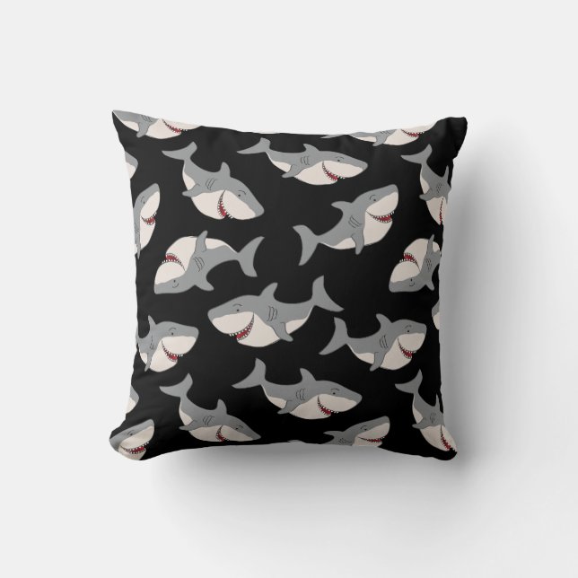 Cute Funny Black Grey Shark Pattern Cushion Pillow (Front)