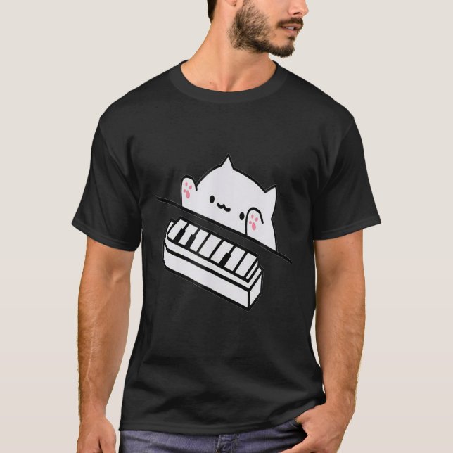 cute funny bongo cat meme piano version T-Shirt (Front)