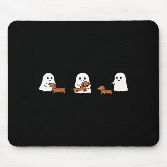 Cute Funny Boo Ghosts Walking Dachshund Dog Lovers Mouse Pad (Front)