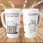 Cute Funny Book Cat Lover Quote Bookworm Name Latte Mug<br><div class="desc">Cute and funny cats with books personalised gift for bookworms that love cats,  with the customisable quote: "Easily distracted by cats and books".</div>