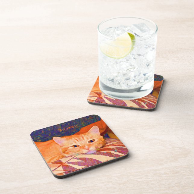 Cute Funny Bright Orange Tabby Cat Coaster (Right Side)