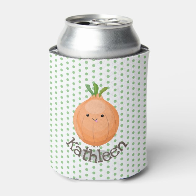 Cute funny brown onion cartoon illustration can cooler (Can Front)