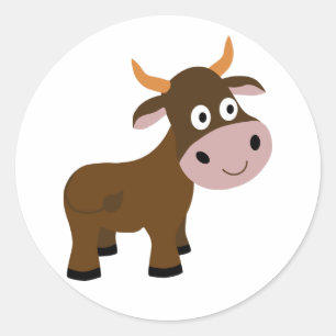Cute funny bull cartoon classic round sticker