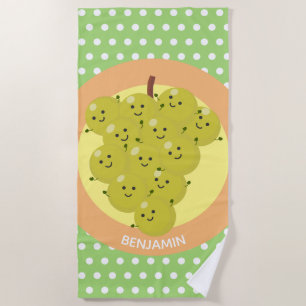 Cute funny bunch of grapes cartoon illustration beach towel