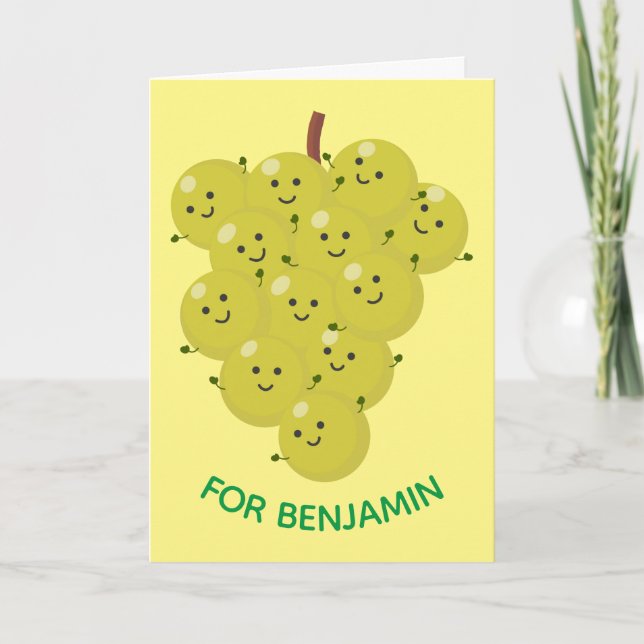Cute funny bunch of grapes cartoon illustration card (Front)