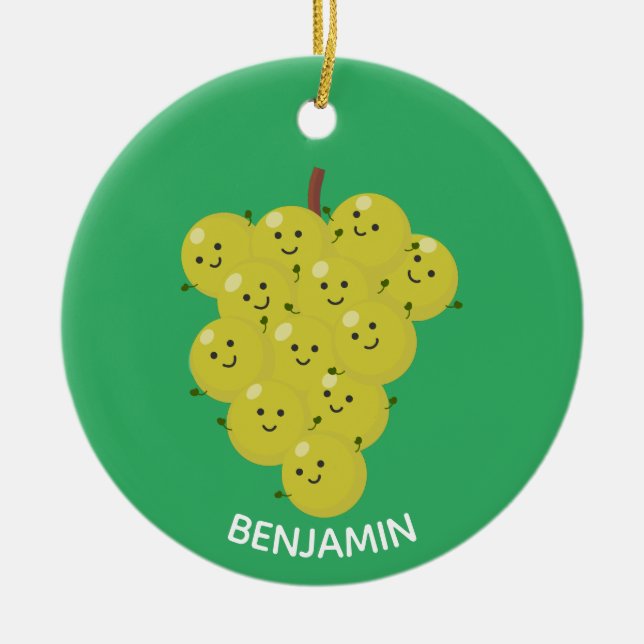 Cute funny bunch of grapes cartoon illustration ceramic tree decoration (Front)