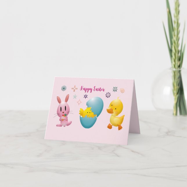 Cute Funny Bunny And Chicken Egg Design Holiday Card (Front)