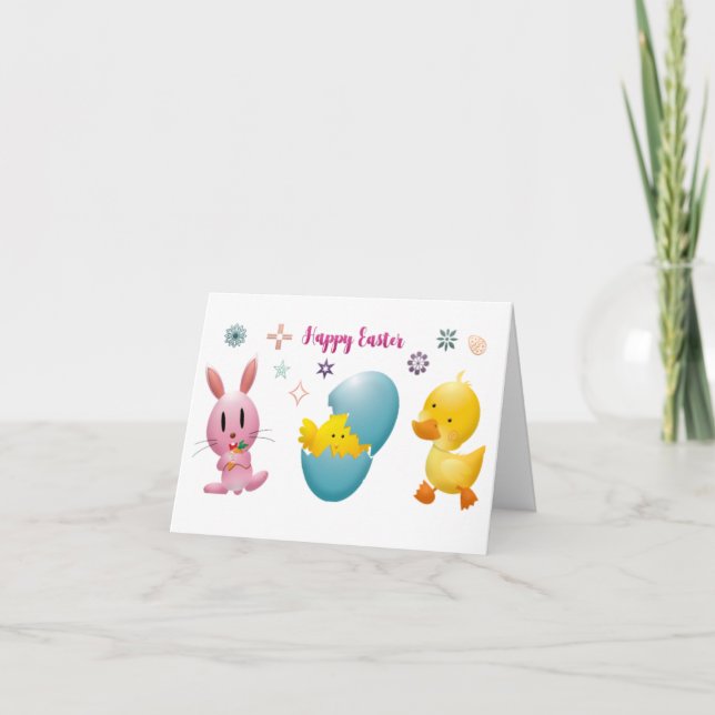 Cute Funny Bunny And Chicken Egg Design Holiday Card (Front)