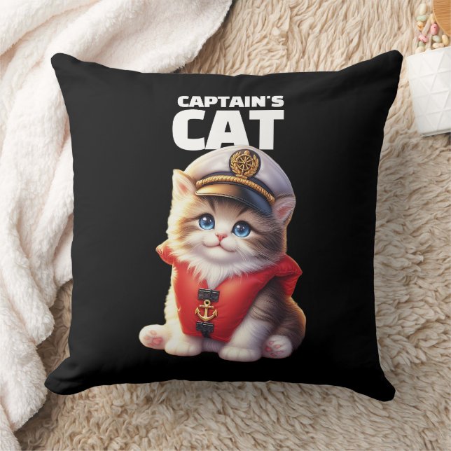 Cute Funny Captain's Cat in a Captain's Hat Cushion (Blanket)