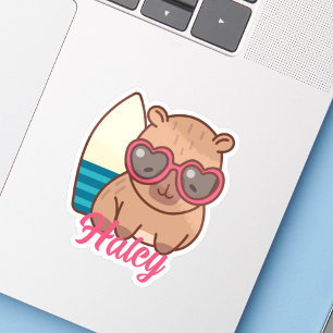 Cute Funny Capybara Modern Name Sticker