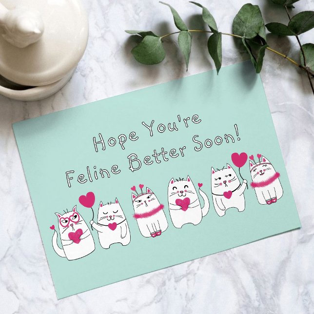 Cute Funny Cartoon Cat Feline Better Get Well Soon Postcard (Creator Uploaded)