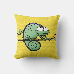 Cute Funny Cartoon Chameleon Green Lizard Cushion