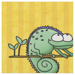 Cute Funny Cartoon Chameleon Green Lizard Fabric