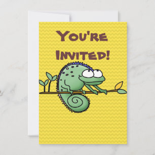 Cute Funny Cartoon Chameleon Green Lizard Invitation