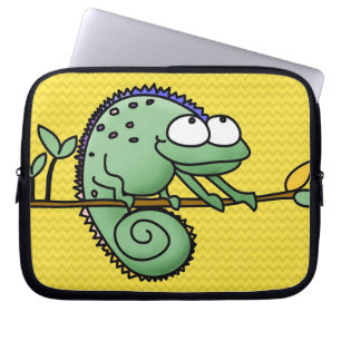 Cute Funny Cartoon Chameleon Green Lizard Laptop Sleeve