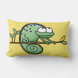 Cute Funny Cartoon Chameleon Green Lizard Lumbar Cushion