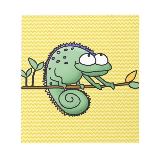 Cute Funny Cartoon Chameleon Green Lizard Notepad (Front)