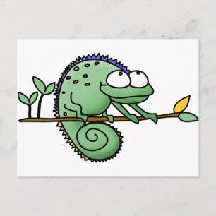Cute Funny Cartoon Chameleon Green Lizard Postcard