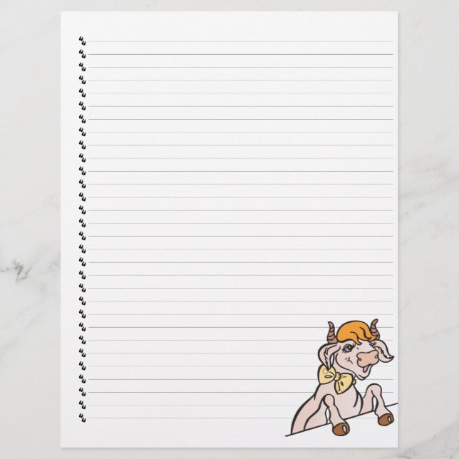 Cute Funny Cartoon Cow Lined Pet Letterhead (Front)