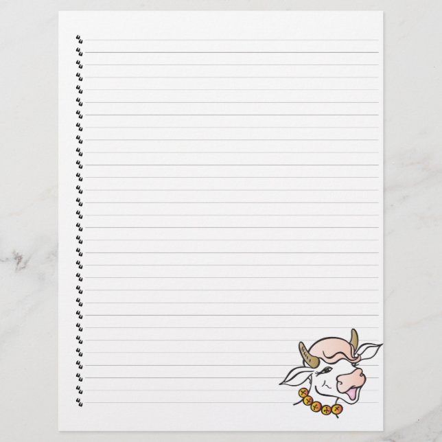 Cute Funny Cartoon Cow Lined Pet Letterhead (Front)