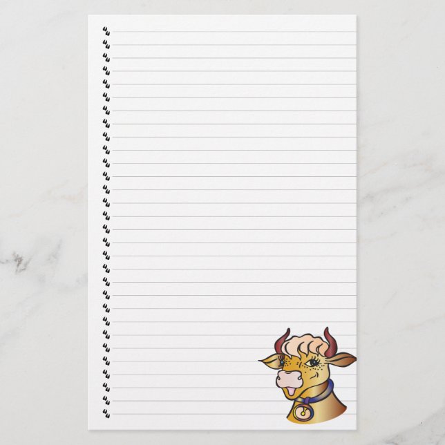 Cute Funny Cartoon Cow Lined Pet Stationery (Front)