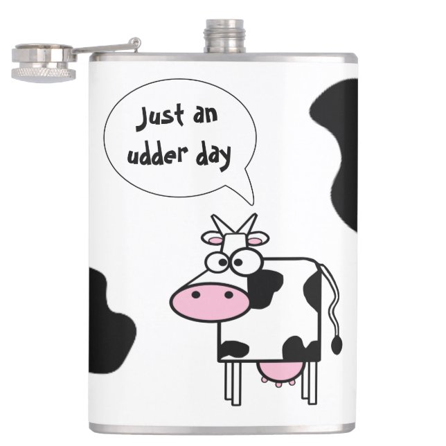 Cute Funny Cartoon Cow Udder Day Hip Flask (Opened)
