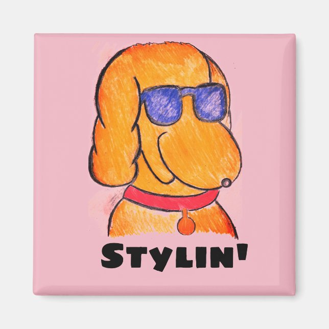 Cute Funny Cartoon Dog Magnet (Front)