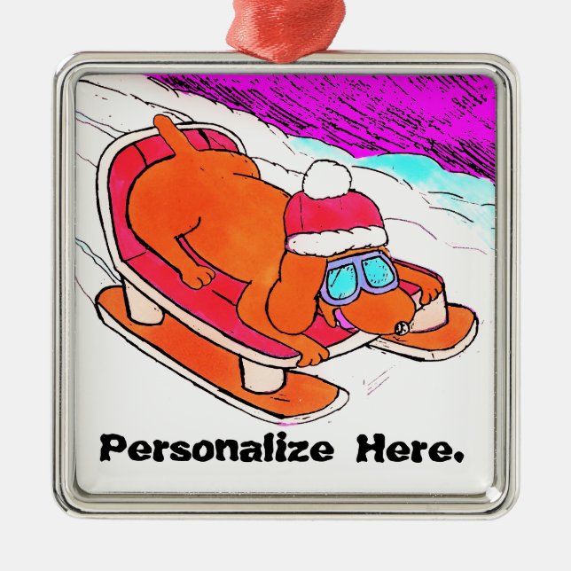 Cute Funny Cartoon Dog Personalizable Metal Tree Decoration (Front)