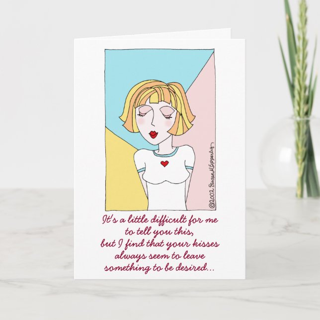 Cute Funny Cartoon Girl Love Crush Kisses Holiday Card (Front)