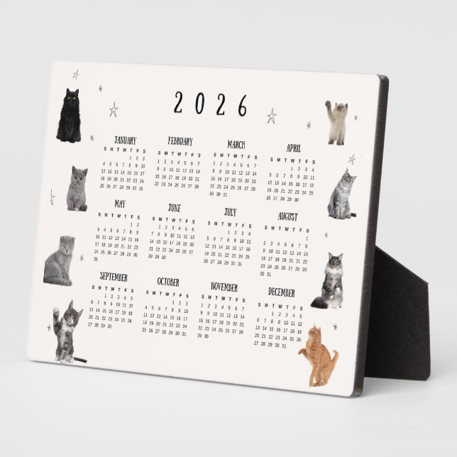 Cute Funny Cat 2026 Calendar Plaque (Side)