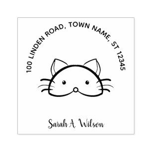 Cute Funny Cat Bookplate Ex Libris Name Address Rubber Stamp