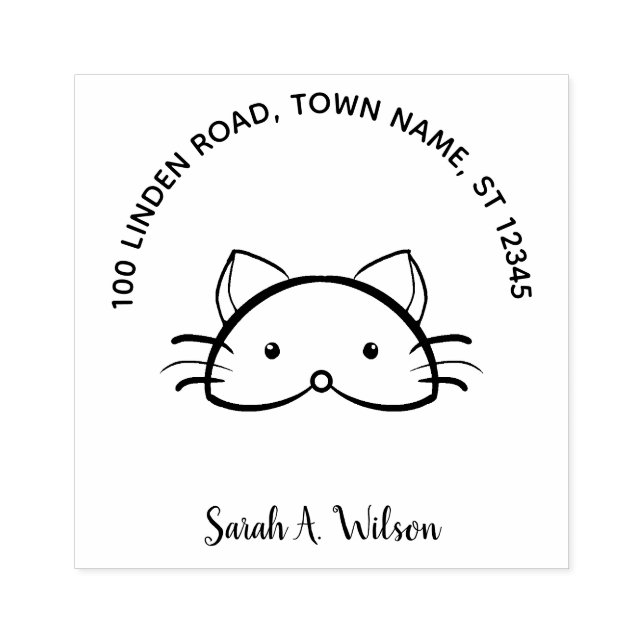 Cute Funny Cat Bookplate Ex Libris Name Address Rubber Stamp (Imprint)