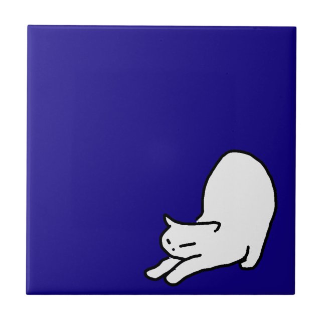 Cute&Funny Cat Doodle on Blue Tile (Front)