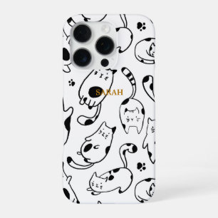 Cute Funny Cat Drawing Black White Motif iPhone 16 Pro Case
